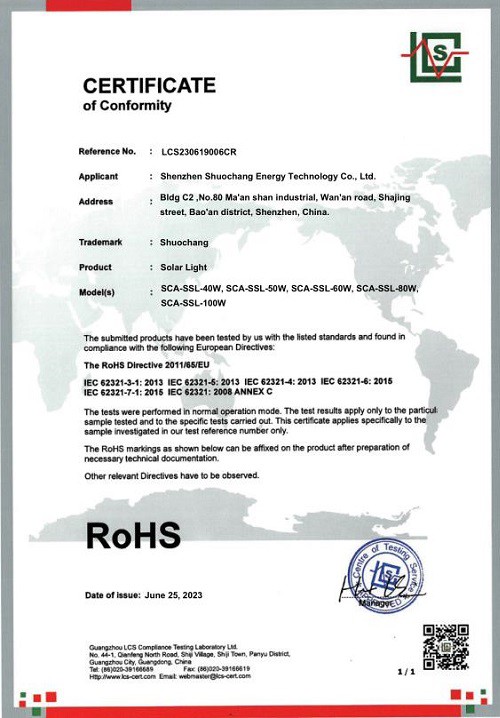 SCA-SSL ROHS Certificate SCA-SSL ROHS Certificate