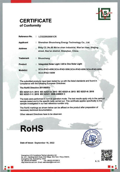 SCA-IPAD ROHS Certificate SCA-IPAD ROHS Certificate